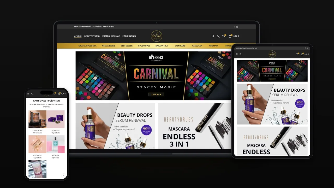 Eclat Beauty on a laptop, a tablet and a phone