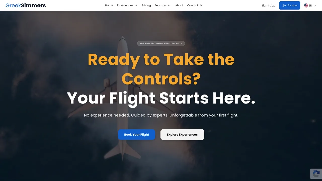 greeksimmers.com hero reading 'Your Flight Starts Here' over an aircraft in cloud