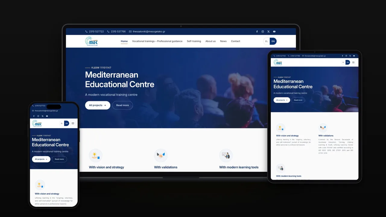 Mesogeiako on a laptop, a tablet and a phone