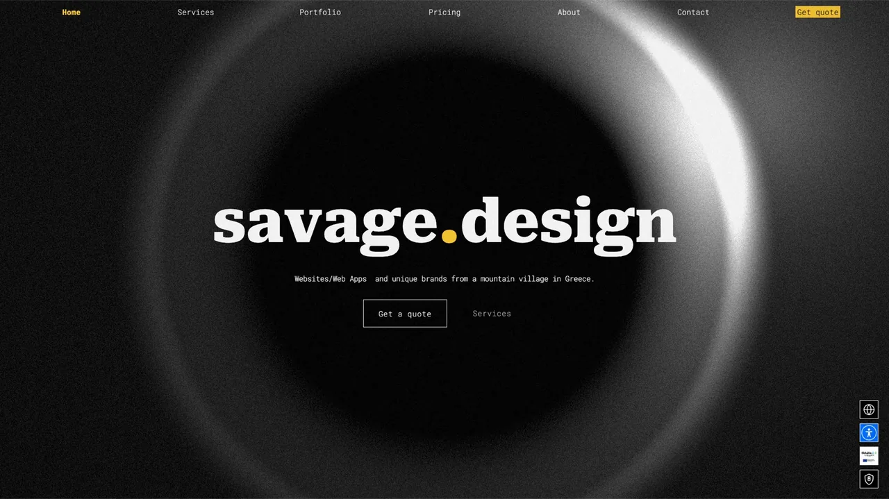 savage.design homepage with the wordmark in front of a glowing white ring on black